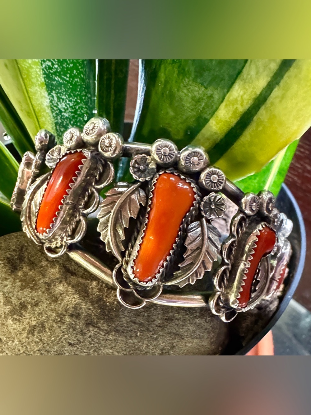 Navajo Sterling Coral Cuff Bracelet